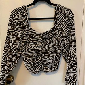 H&M Puff-Sleeved Blouse, Zebra Print, Size 0, NWT